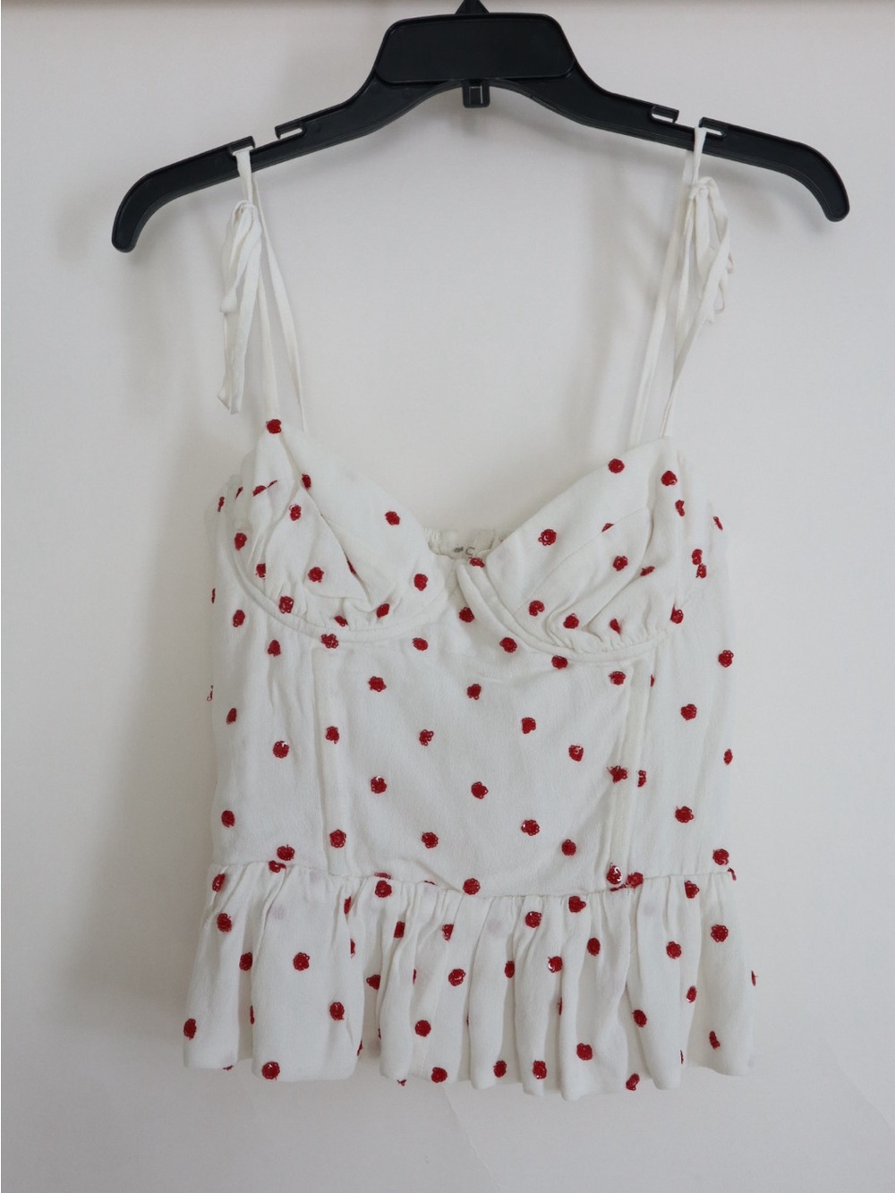 LPA White Camisole with Red Dot Embroidery and Peplum Hem